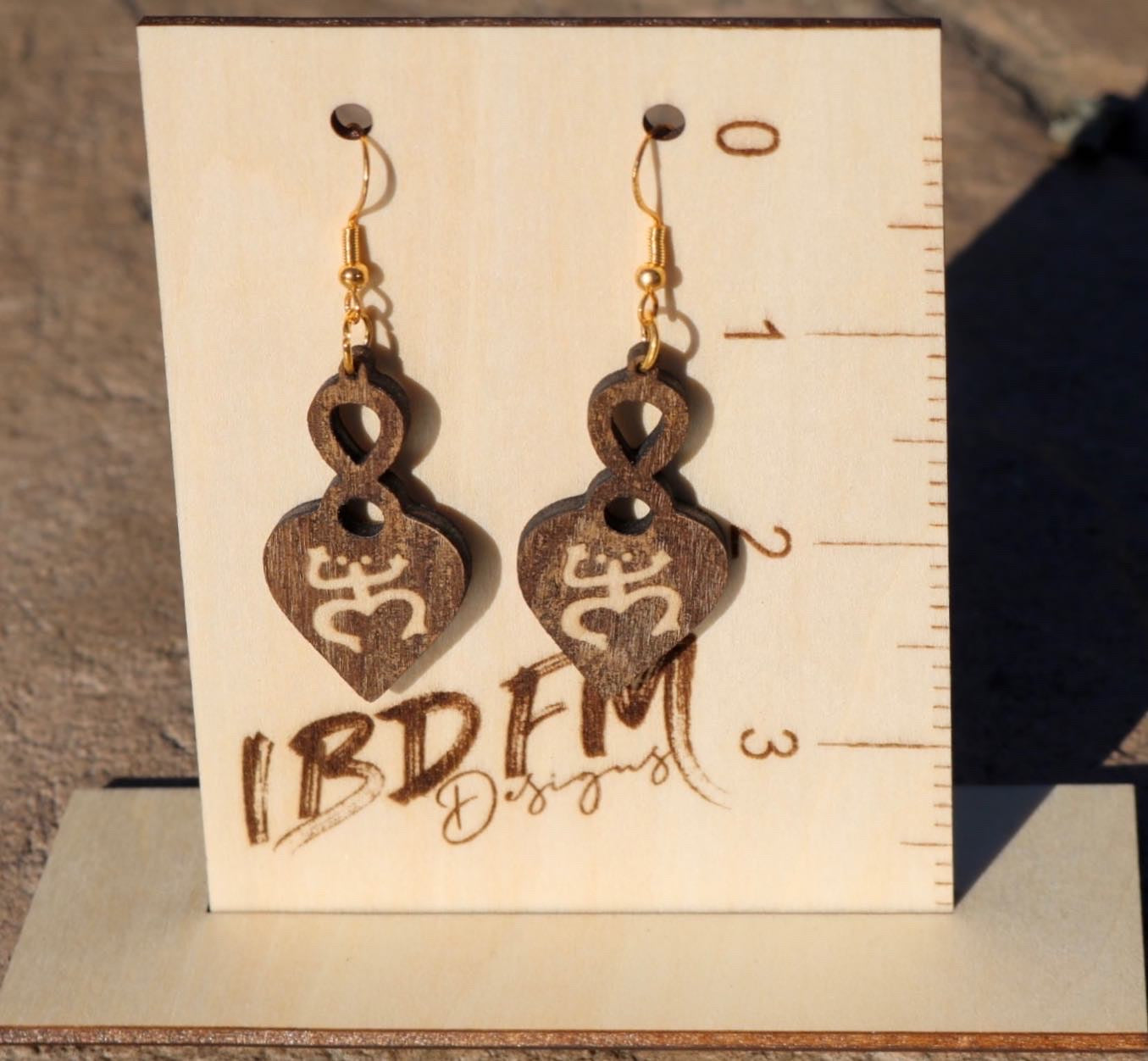 Heart Taino Symbol Wood Dangle Earrings