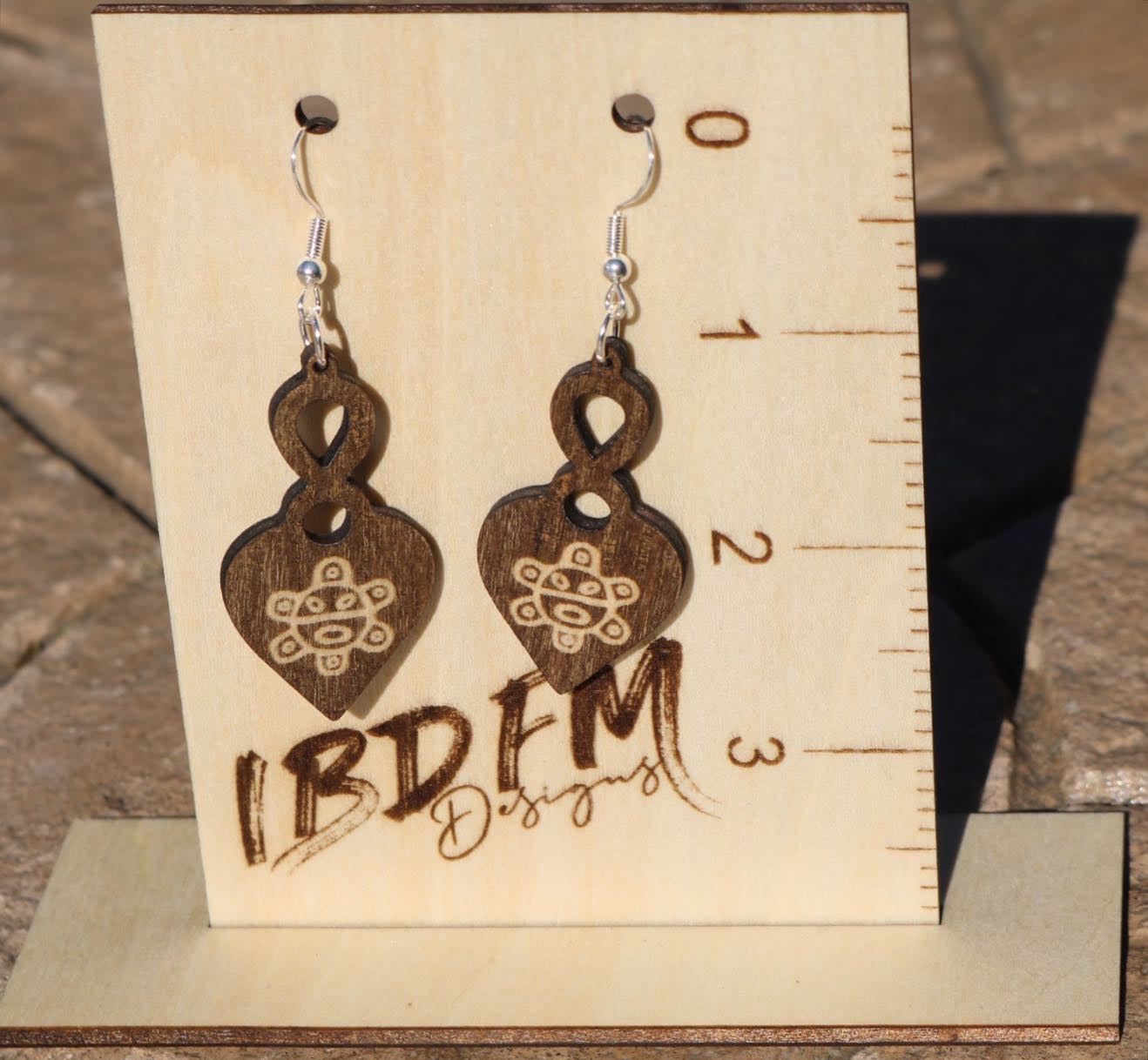 Heart Taino Symbol Wood Dangle Earrings