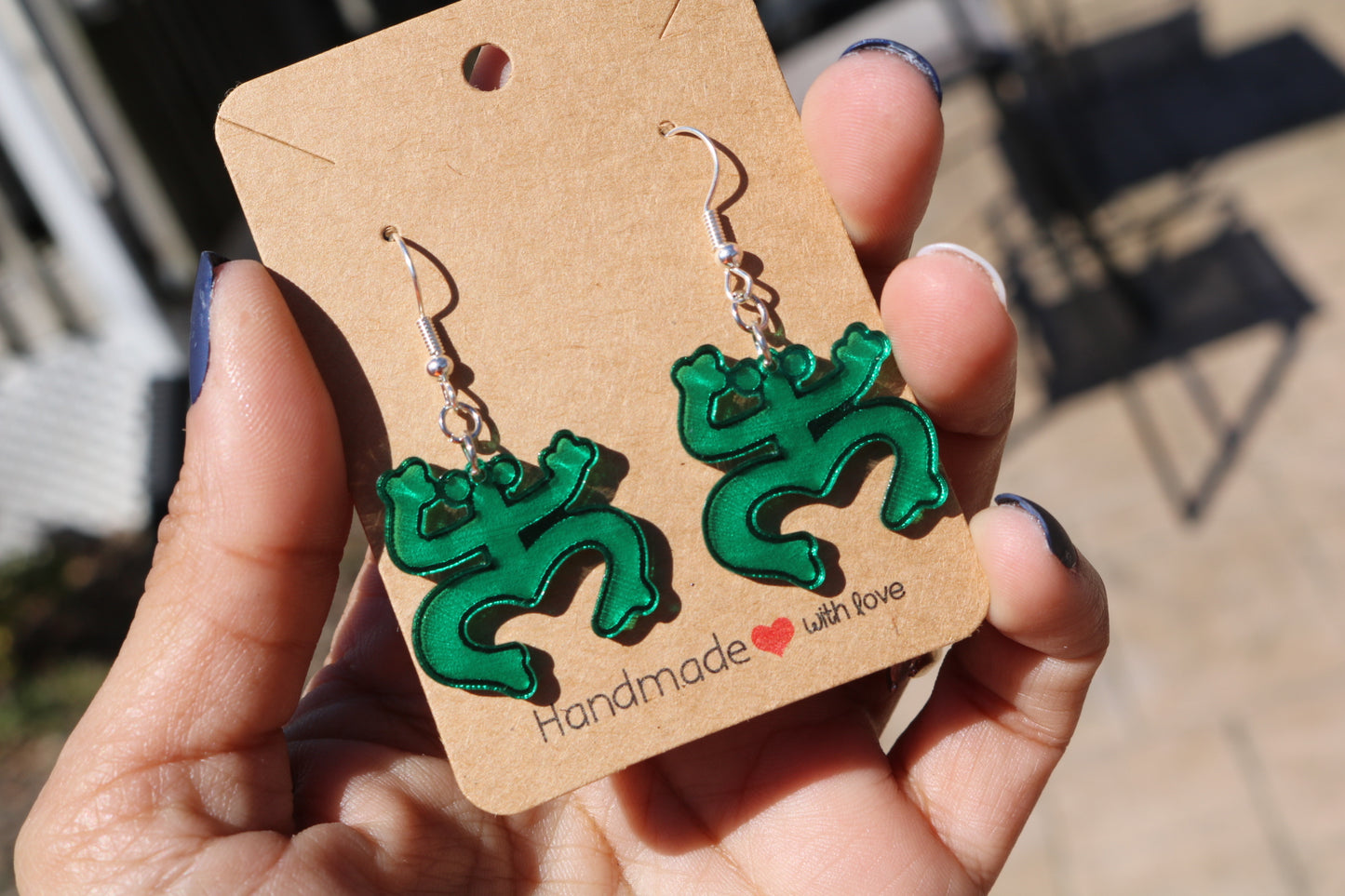 Mirrored Green Coqui Taino Acrylic Dangle Earrings