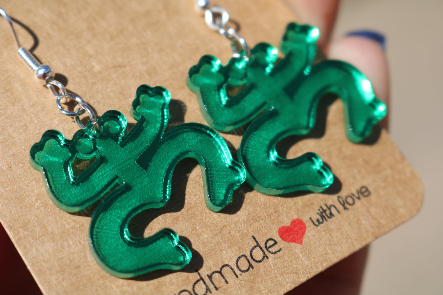 Mirrored Green Coqui Taino Acrylic Dangle Earrings