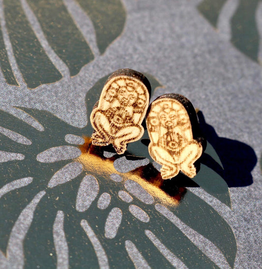 Atabey, Taino Goddess, Wood Stud Earrings